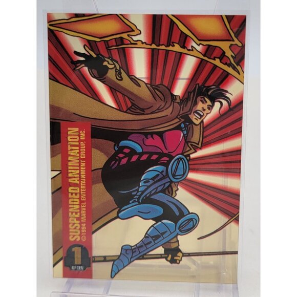 GAMBIT 1994 Fleer Marvel Universe Suspended Animation Chase Card 1/10 Sleeved - Picture 4 of 5